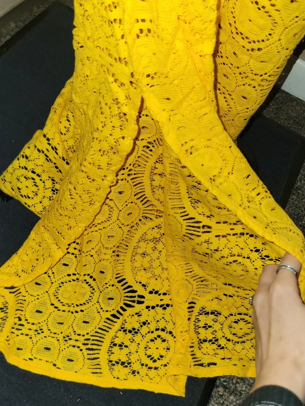 Yellow Crochet Lace Swim Coverup Set - Crochet Slitted Pants & Crop Top